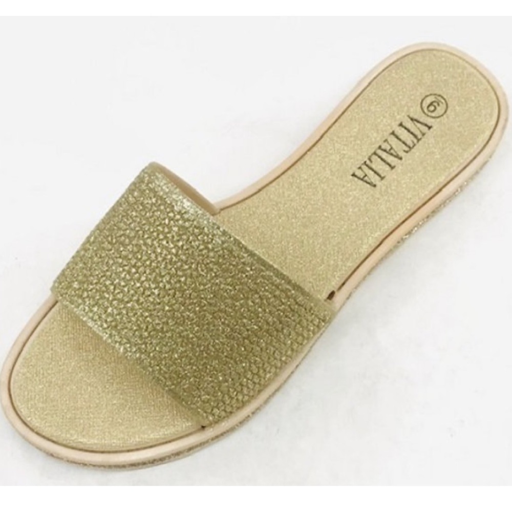 Glitter Slides Women’s Spa Sandals Gold W/Sparkle Trim
Multiple Sizes Available